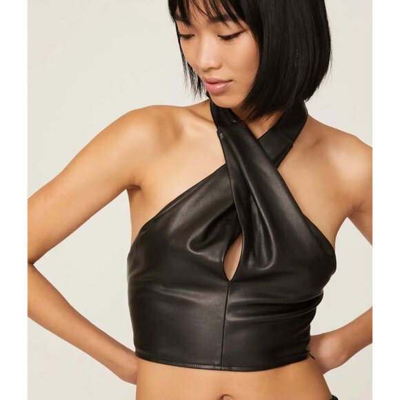 New Kai Vegan Leather Halter Top- black size 4 - Picture 1 of 4